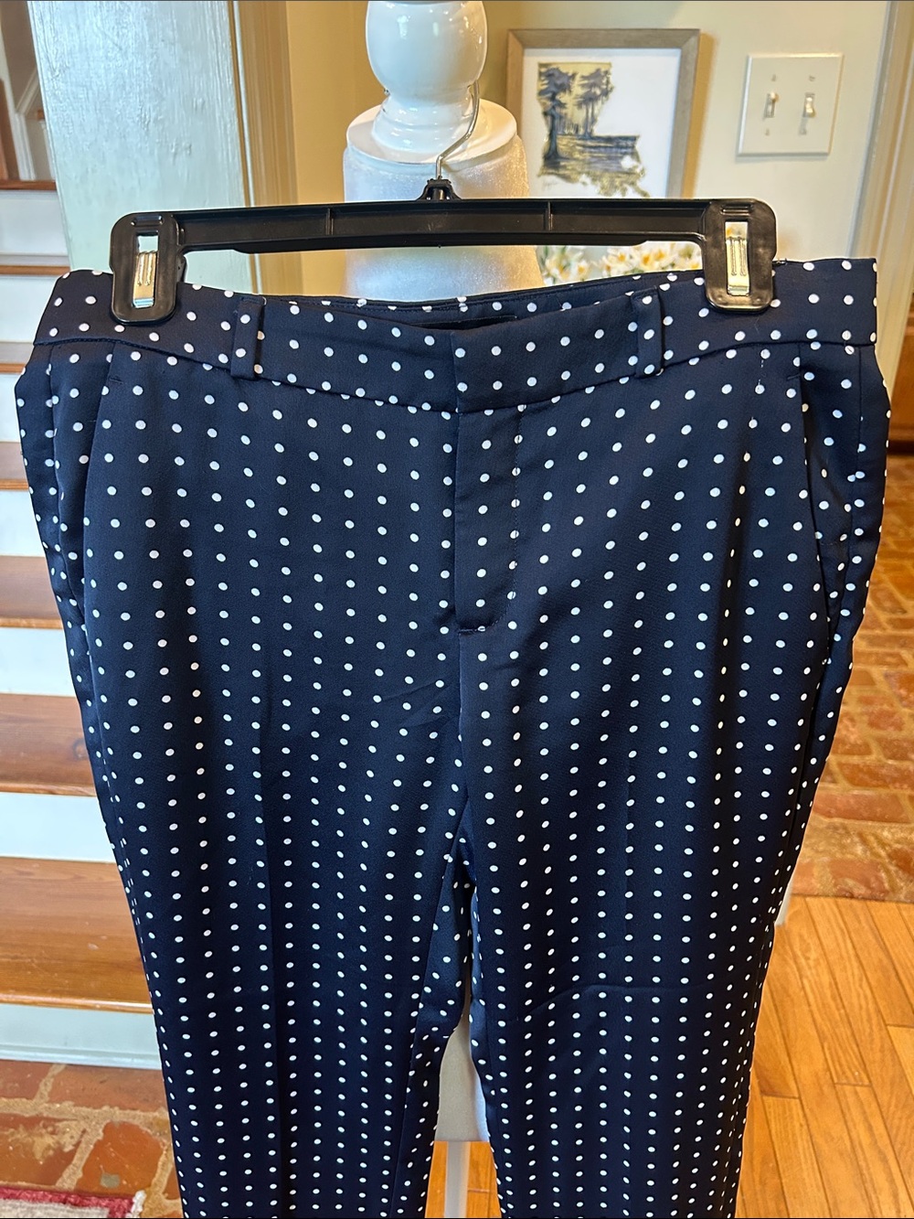 Banana Republic Navy with White Polka Dot Straight-Leg Pants